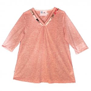Ladies Adaptive top coral with floral neckline detail