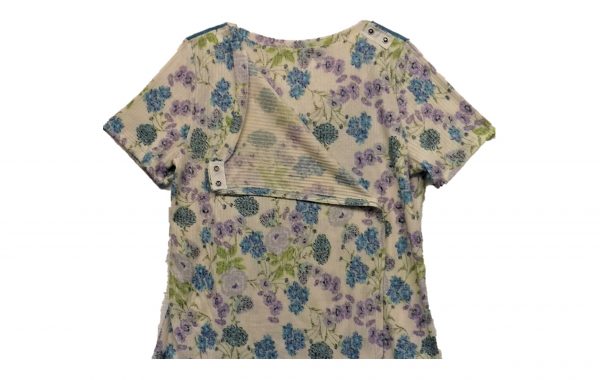back of ladies open back top turq floral