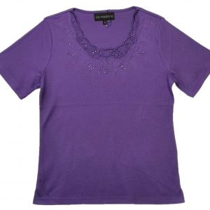 Ladies t shirt purple with lace neckline